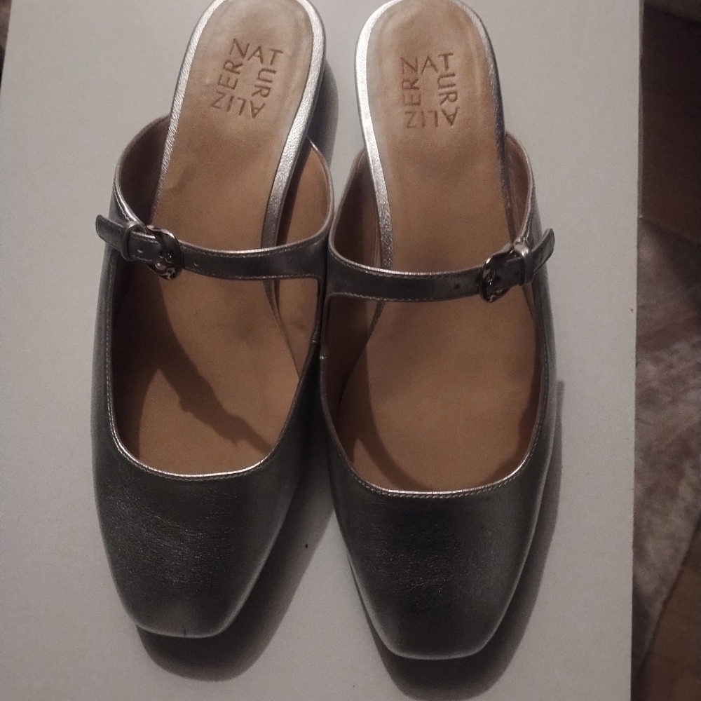 Naturalizer Silver Mules with Strap Size 10 New